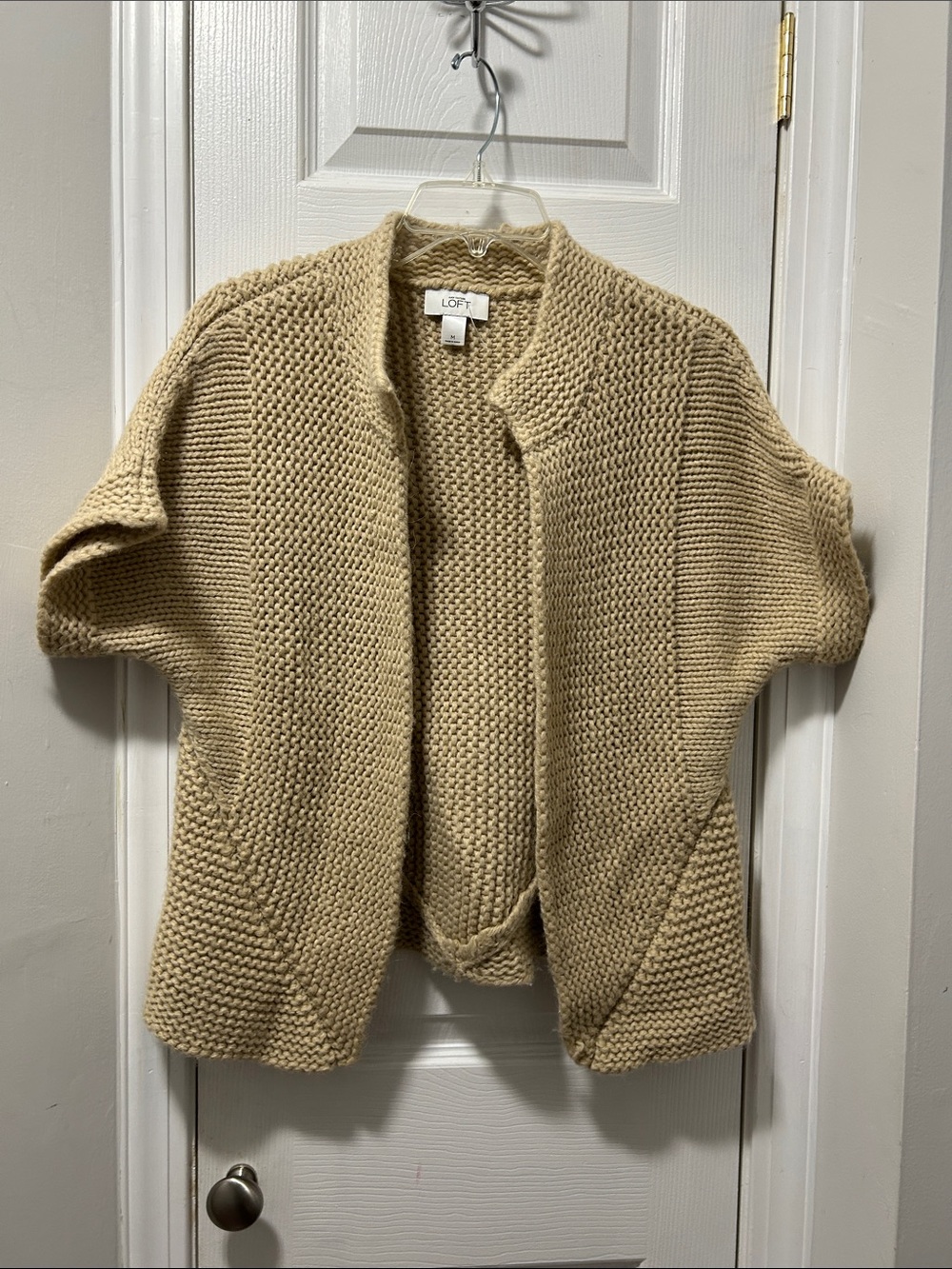 LOFT Beige Chunky Open-Front Short-Sleeve Cardigan